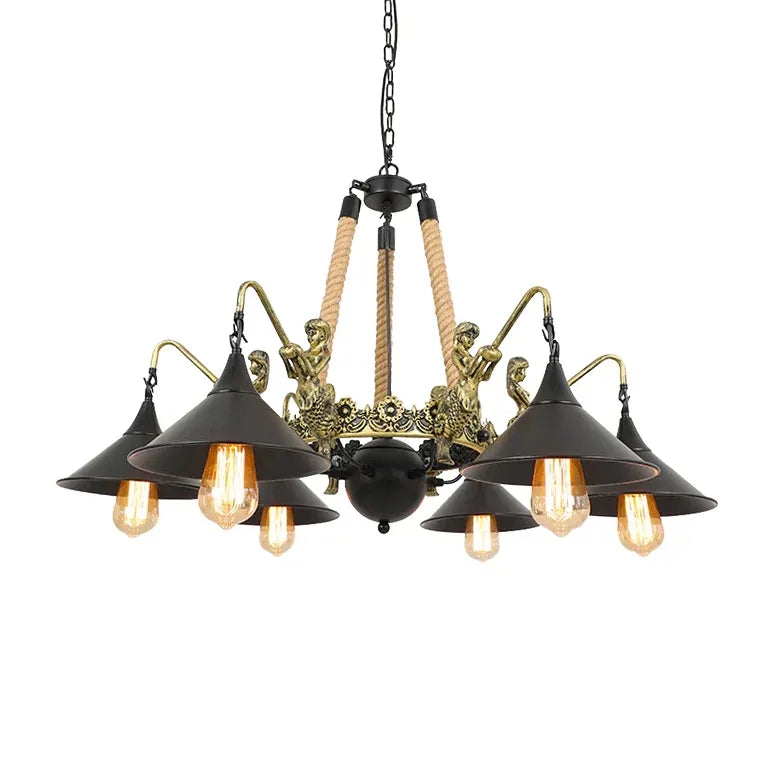 Natural Funnel Black Vintage Chandelier